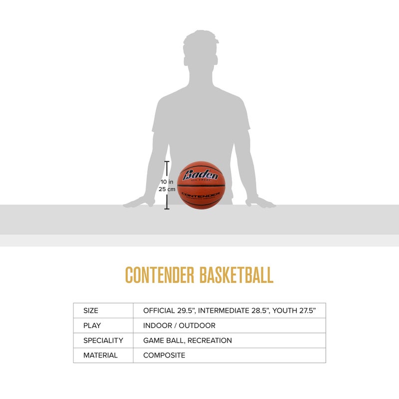 Baden Contender Official Basketball | Durable Indoor-Outdoor Basketball for Youth & Adults, Wide Channel, Natural Orange, 28.5-Inch - Image 3